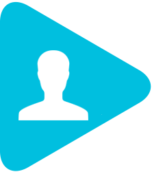 Blue arrow with silhouette of person inside